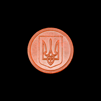 Пластиковый голубой жетон метро Киева, аверс, 1994 год, на чёрном фоне