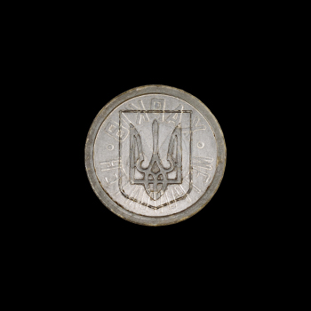 Пластиковый голубой жетон метро Киева, аверс, 1994 год, на чёрном фоне
